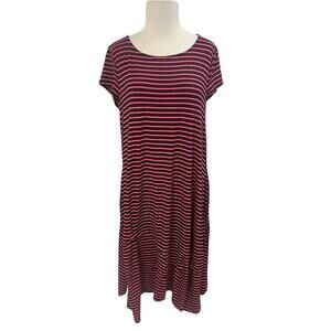 Lisa Bayne Small Black and Coral Striped Stretch Womens Cap Sleeve Dress